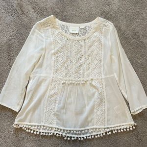 Maeve blouse with beading and pom poms